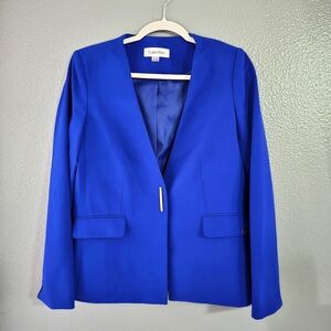 Calvin Klein Women's Collarless Single-Snap Blazer Blue. Size 12 P.